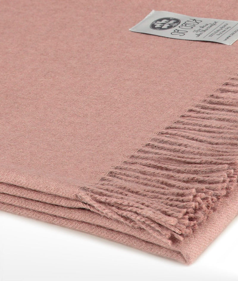 Close up Woven Pale Pink Baby Alpaca soft blanket designed in the UK by So Cosy