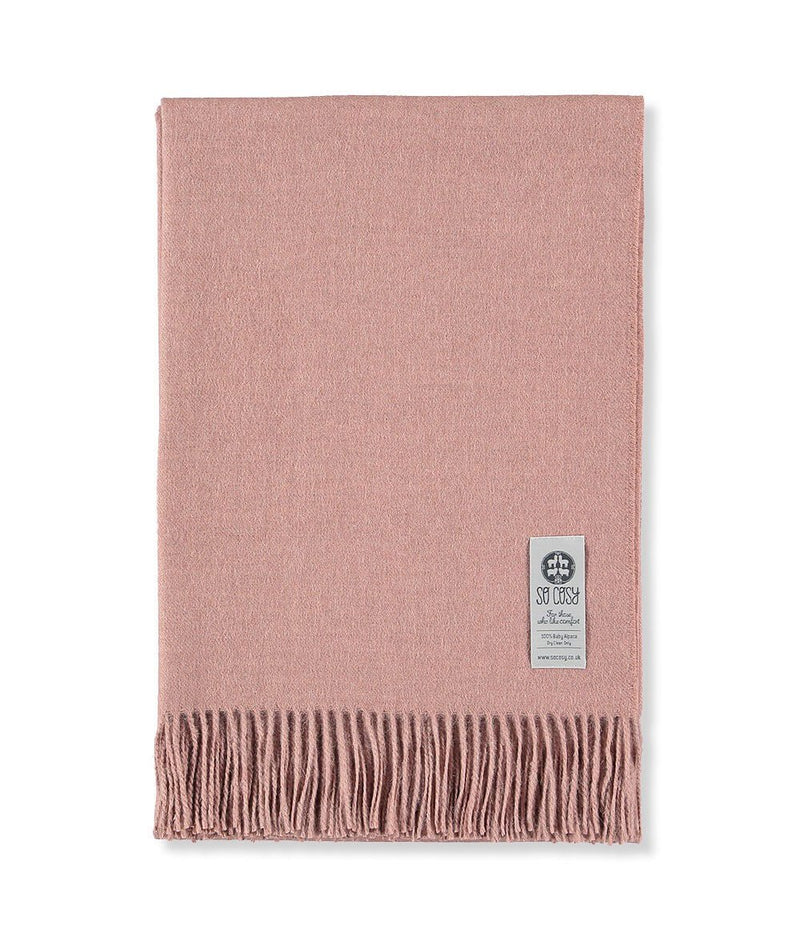 Woven Pale Pink Baby Alpaca soft blanket designed in the UK by So Cosy