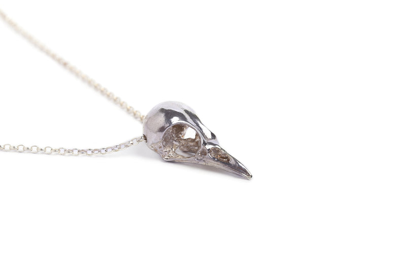 Sterling Silver Long Bird Skull Necklace