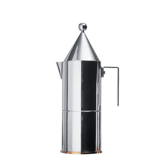 Alessi La Conica Espresso Maker, a geometrical moka pot in stainless steel mirror polished body and a copper base