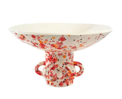 Ceramic Bowl by Arianna De Luca with a glazed finish and speckled pinks, oranges and blacks on white base.