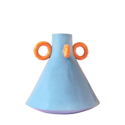 The Ramina Blue Ceramic Vase with Orange Handles by Arianna De Luca