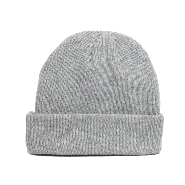 details of one sized natural merino wool beanie in light grey