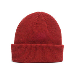 details of natural merino wool beanie hat in red