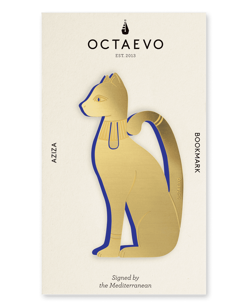 Picture of a finely-cut metal gold cat bookmark by Octaevo available at cuemars.com