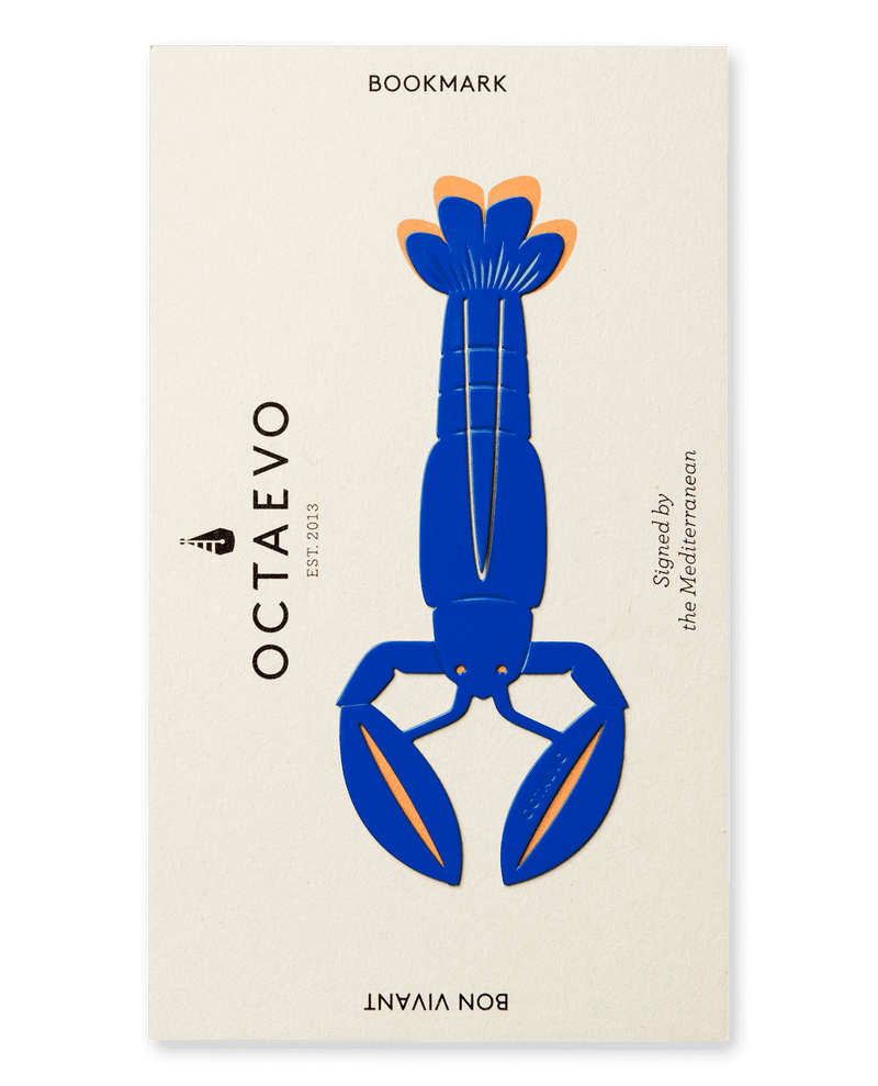 Picture of a finely-cut metal blue lobster bookmark by Octaevo available at cuemars.com