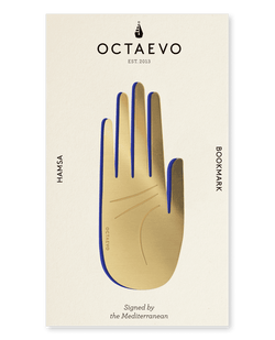 Picture of a finely-cut metal gold hamsa hand bookmark by Octaevo available at cuemars.com