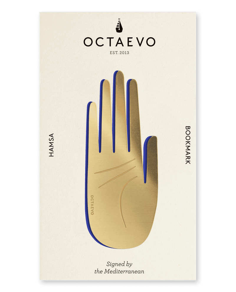 Picture of a finely-cut metal gold hamsa hand bookmark by Octaevo available at cuemars.com