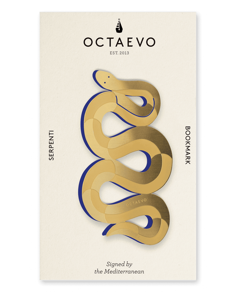 Picture of a finely-cut metal gold snake bookmark by Octaevo available at cuemars.com