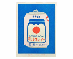 Vibrant can of Japanese milky tea illustrated and printed by We Are Out of Office