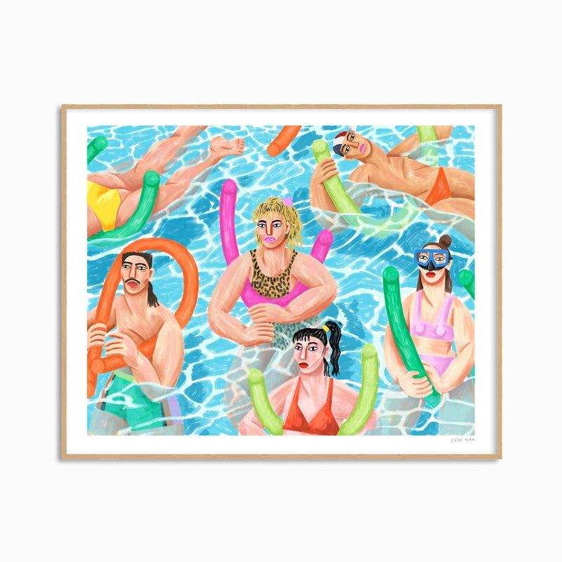 women and men in a swimming pool illustrated by Ce Pe available at Cuemars