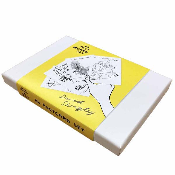 white and yellow postcard set box by David Shrigley