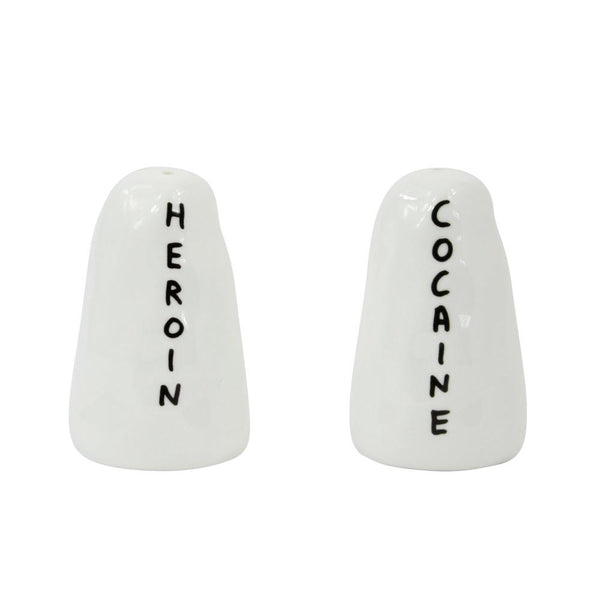 Salt and Pepper 'Heroin and Cocaine' Shakers by David Shrigley x Third Drawer Down