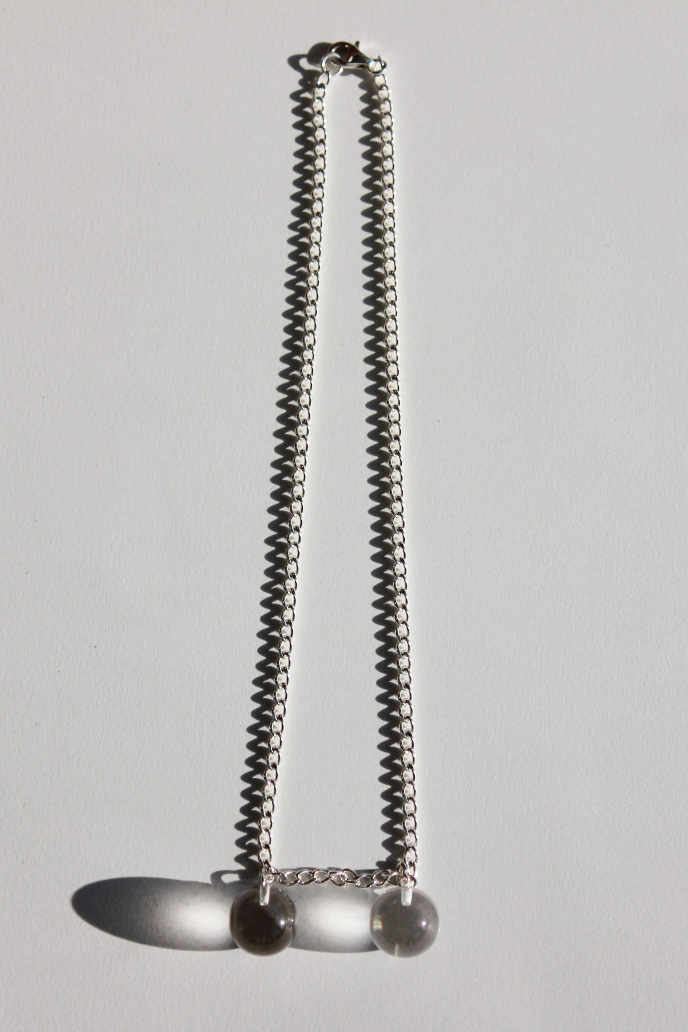 Handmade double sphere chunky necklace in Sterling Silver and Rock Crystals