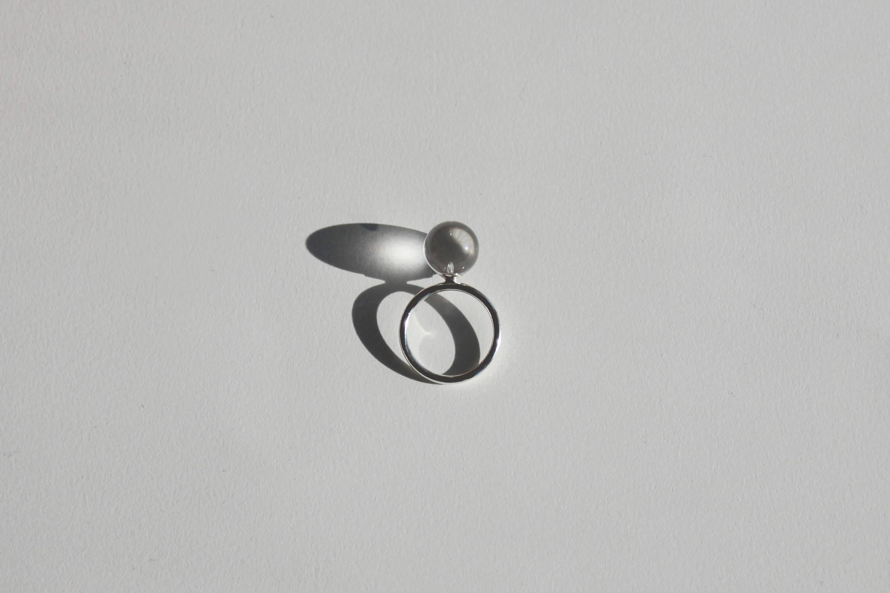 Details of Deborah Tseng Single Rock Crystal Sphere ring in Sterling Silver