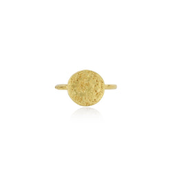 Moon ring in gold vermeil featuring a full moon and the moon craters that have been made by hand individually by Momocreatura in London
