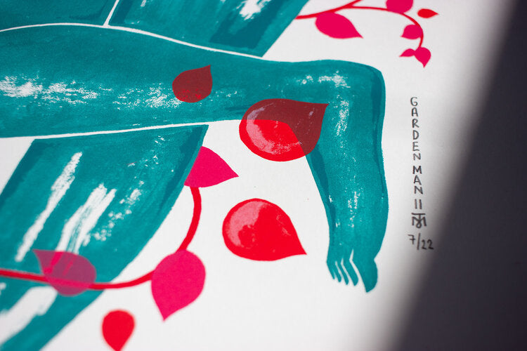 Details of Screen print Garden Man 2 limited edition by Tom Berry