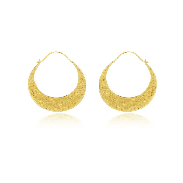 Handcrafted 23ct gold plated moon hoop earrings by Momocreatura