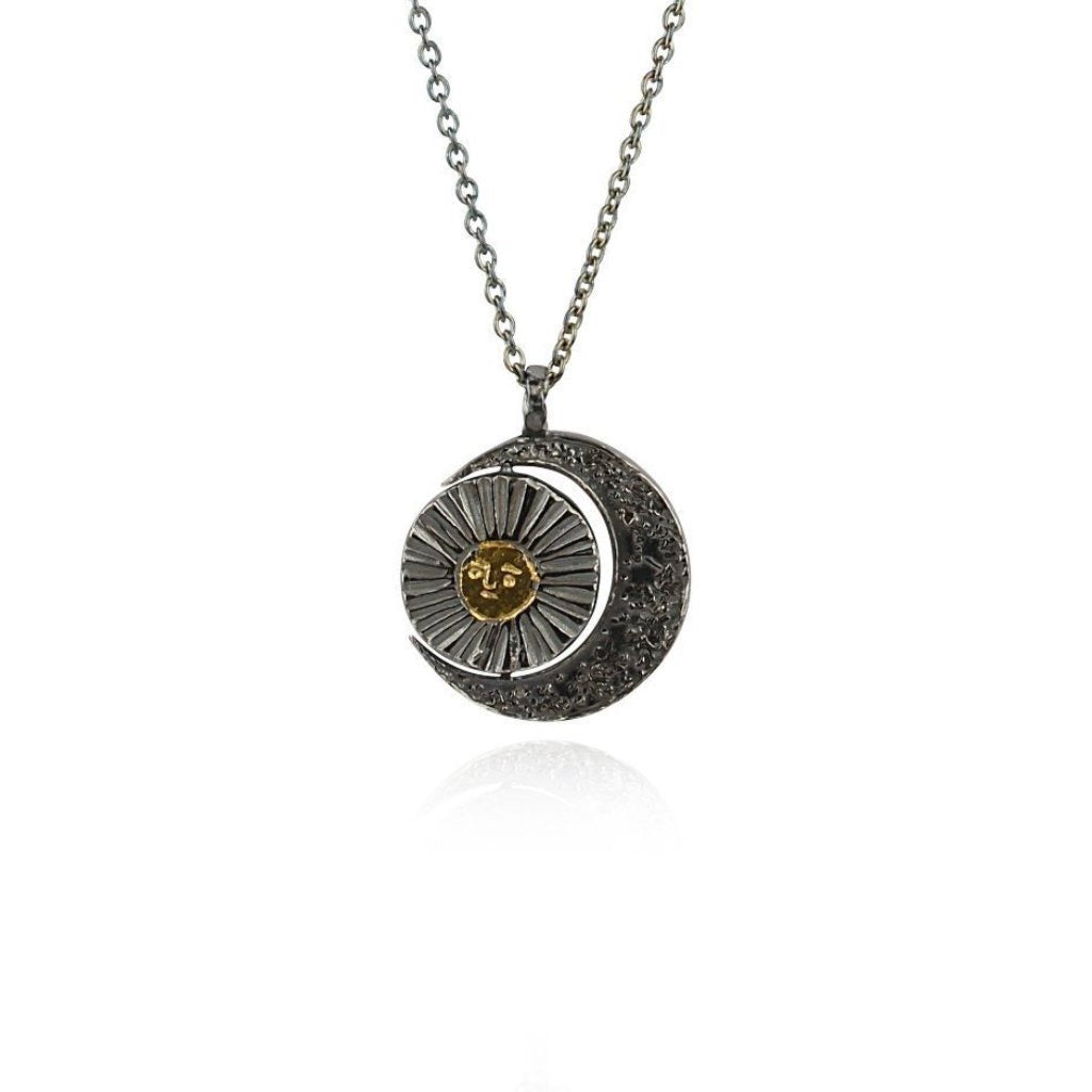 Momocreatura Crescent Moon and Sun Necklace Gold & OxidisedSilver