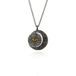 Momocreatura Crescent Moon and Sun Necklace Gold & OxidisedSilver