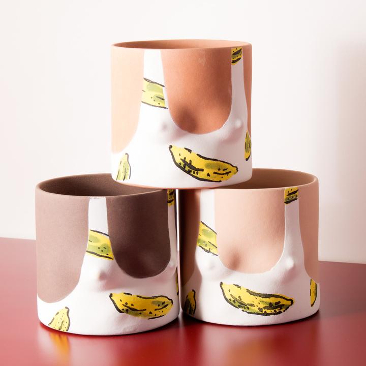 Details of Banana Leaves Handmade light tone ceramic plant pot by Group Partner 
