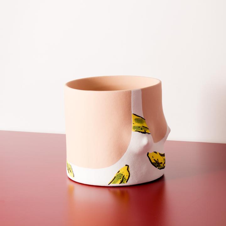 Close up Banana Leaves Handmade light tone ceramic plant pot by Group Partner 