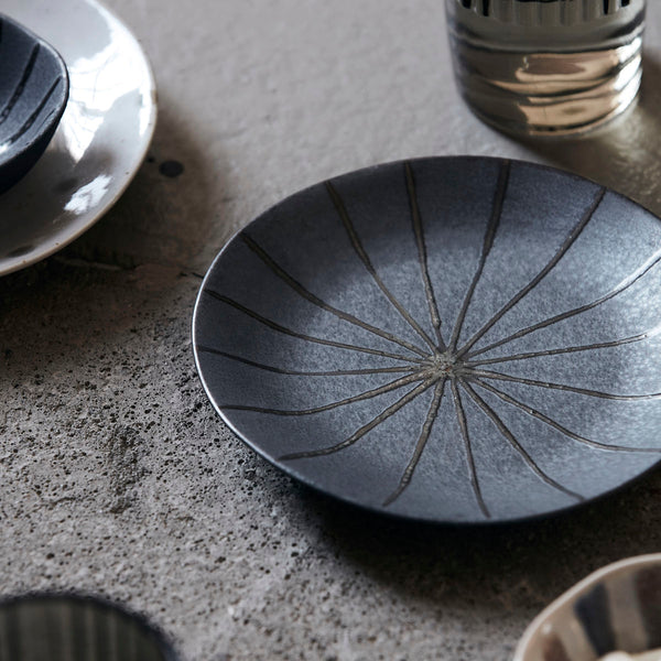 Lifestyle Photo of Stoneware Plates by House Doctor - Midnight Stripe Pattern | Discover Kitchenware now at cuemars.com