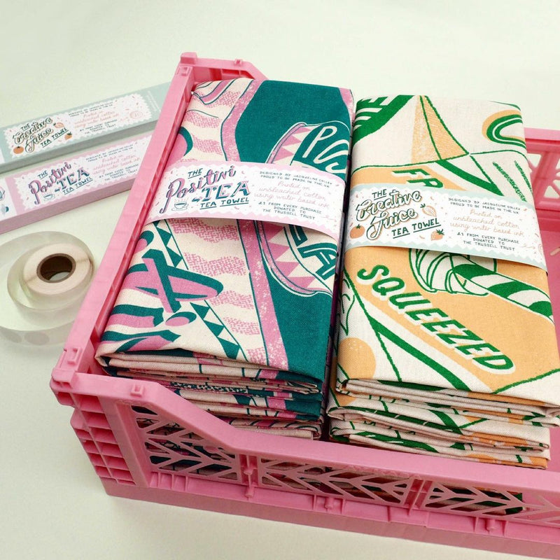 colourful art tea towels by British illustrator Jacqueline Colley