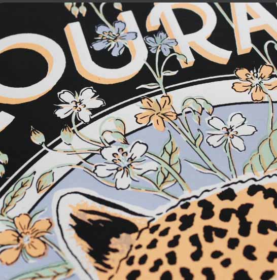 Details of hand screen printed limited edition illustration borage tree branches by jacqueline colley