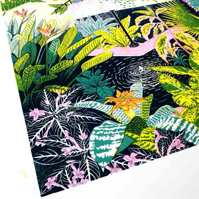 limited edition 4 colour screen printed illustration of the Barbican Conservatory by Jacqueline Colley