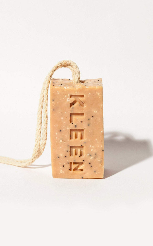 Picture of the Pumice foot scrub soap on a cotton rope by natural skincare brand Kleen soaps ideal for tired feet