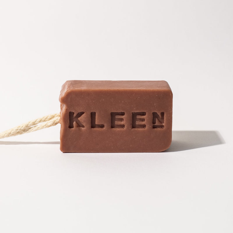 French Pink Clay exfoliating soaps on a cotton rope by natural skincare brand Kleen soaps ideal for sensitive skin