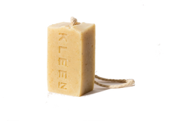 Unscented soap on a cotton rope by natural skincare brand Kleen soaps for sensitive skins