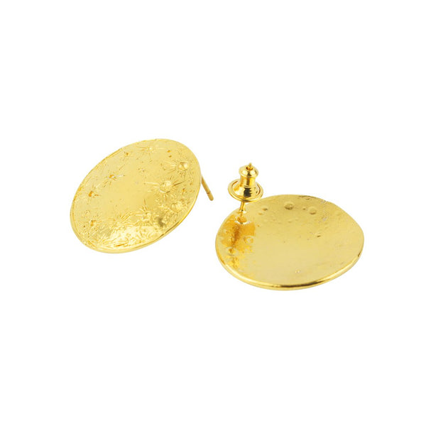 Front and back of 22ct gold plated Silver Full Moon earrings by Momocreatura