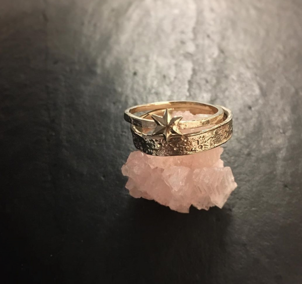 Gold Plated Moon Crater Ring featuring the craters on the surface of the moon. Handcrafted by Momocreatura in London