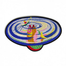 Someone fishing a big carp on a canoe, machine embroidered iron-on patch to bright up your clothes. Designed by Macon et Lesquoy and made in Portugal. Available at www.cuemars.com