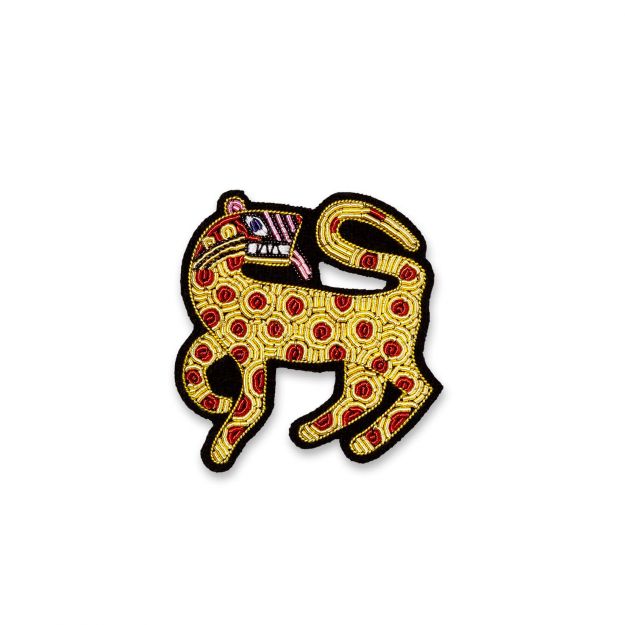 Leopard handmada brooch in yellow, red, purple and pink designed by French company Macon et Lesquoy. Available at www.cuemars.com