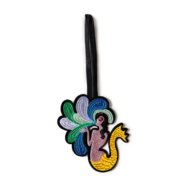 Embroidered mermaid keyring in yellows, nudes, blues and greens by French Company Macon & Lesquoy. Available at www.cuemars.com
