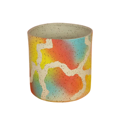 Blue yellow red speckled ceramic planter, hand-thrown in Barcelona by Minx Factory. Available at www.cuemars.com
