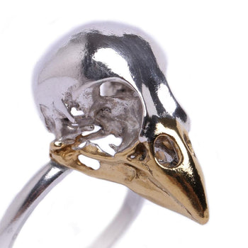 Sterling Silver x Gold beak Finch skull ring