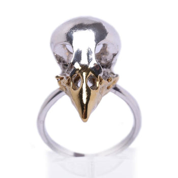 Sterling Silver x Gold beak Finch skull ring