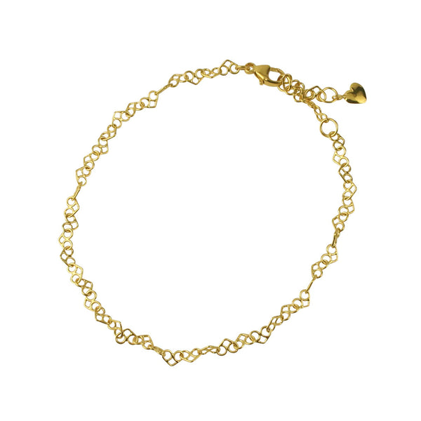 pretzel like hearts linked in a gold chain bracelet by Momocreatura. Available at www.cuemars.com