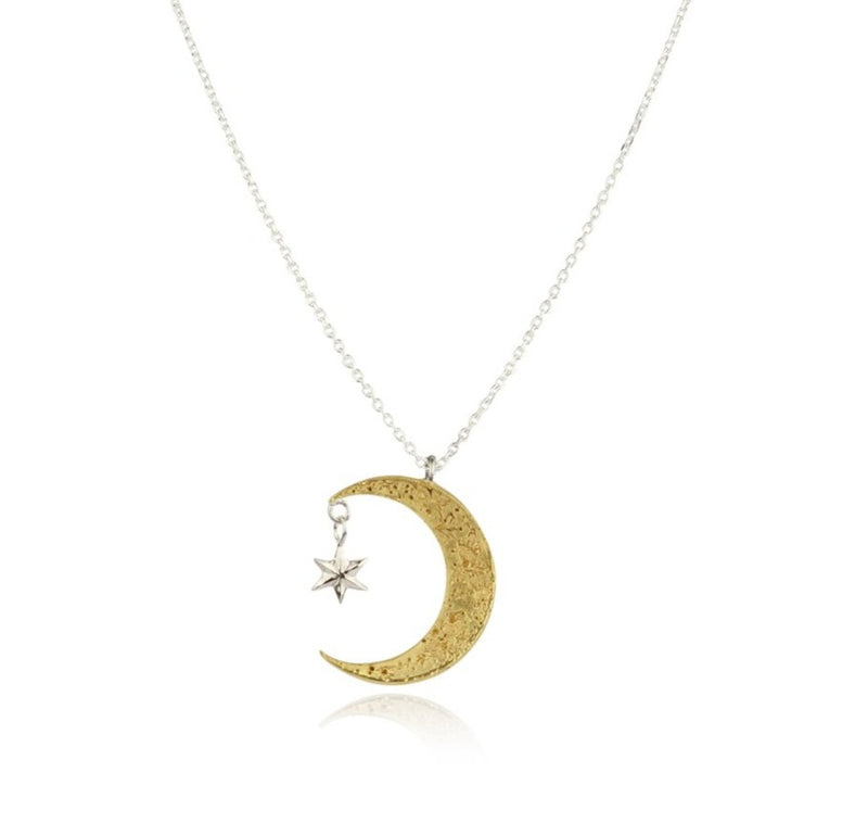 Gold Moon Necklace with Sterling Silver Star by Momocreatura