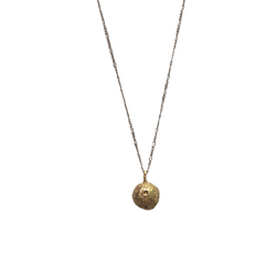 Gold Vermeil hand carved moon sphere necklace with Silver chain by Momocreatura, available at www.cuemars.com