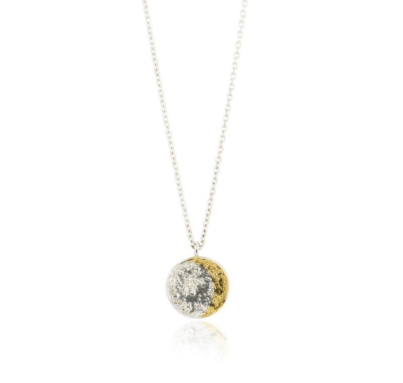 Sterling Silver Moon Necklace with the crescent Moon plated in 23K Gold - Momocreatura