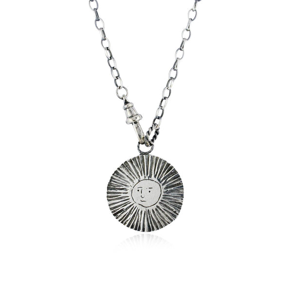 Reversible Large Sun/Moon Necklace Oxidised Silver