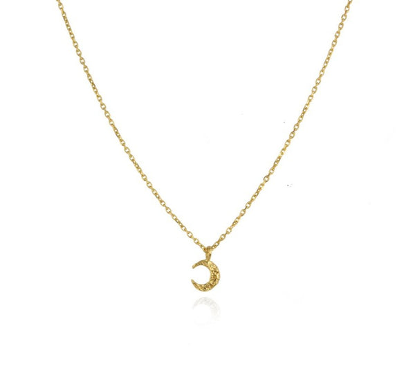 Small Crescent Moon Pendant on gold chain - sterling silver x 23K gold