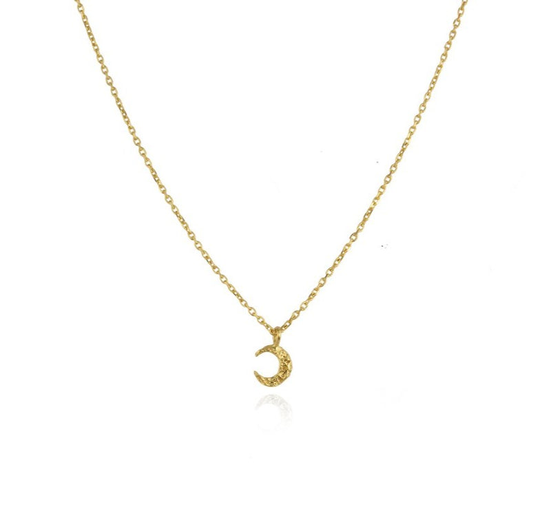 Small Crescent Moon Pendant on gold chain - sterling silver x 23K gold