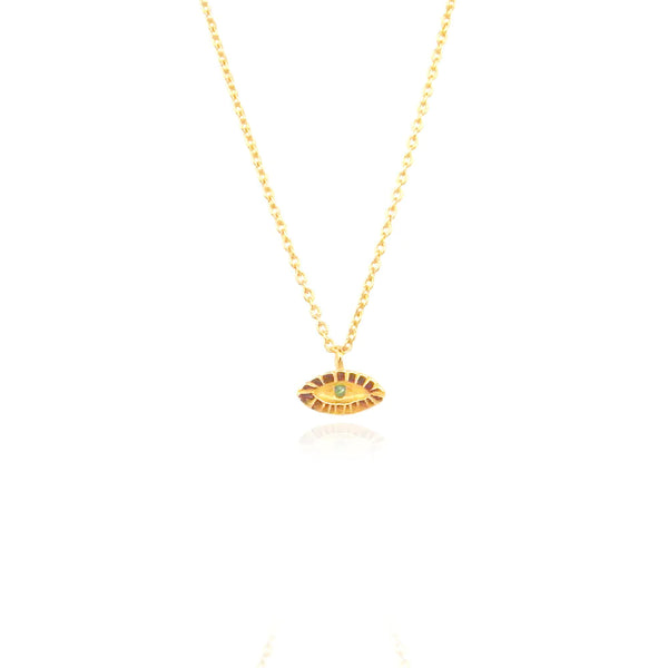 Tiny Eye Necklace - Gold Vermeil x Emerald