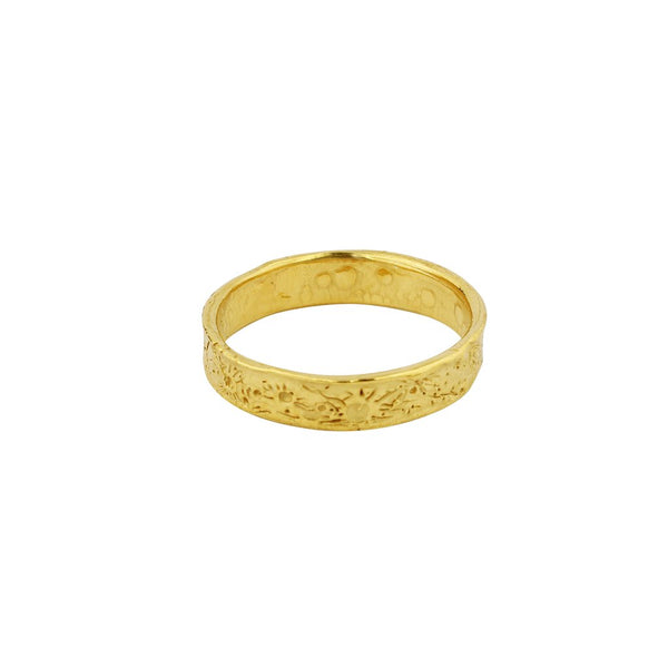 Gold Plated Moon Crater Ring featuring the craters on the surface of the moon. Handcrafted by Momocreatura in London